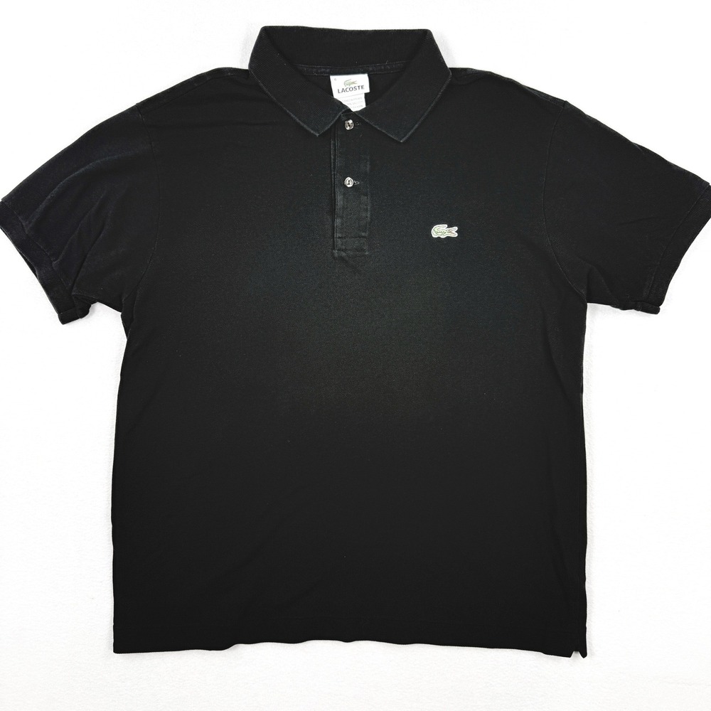 LACOSTE Mens Black Polo Shirt Black Size XL / 6 Mens Pique Cotton